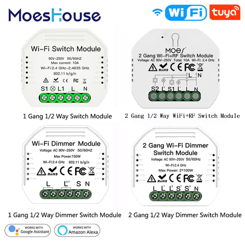 Módulo de luz inteligente con wifi, interruptor a control remoto inalámbrico Tuya, con Alexa Google Home integrado, 1/2 Way, 1/2 Gang Mini ► Foto 1/6