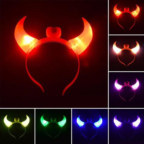 LED caliente cuerno del diablo luz diadema cabello con LED intermitente de brillantes luces de cuerda envuelto diadema fiesta de Halloween de suministros ► Foto 1/6