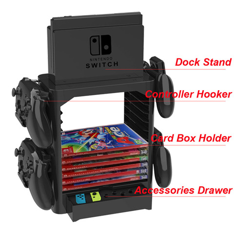 Caja de almacenamiento multifuncional para tarjeta de juego, soporte de torre de acoplamiento para consola Nintendo Switch, controlador, cajón de Hooker ► Foto 1/6