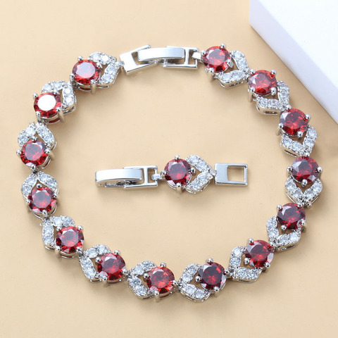 Pulsera de granate rojo brillante para mujer, Color plata, salud joyas de moda, caja joyería gratis SL116 ► Foto 1/6