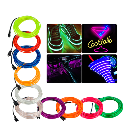 1M/2M/3M/4M/5M Flexible cuerda cables electroluminiscentes con luz de neón LED impermeable LED de tira de neón cinta tubo 10 Color luz de decoración del partido de danza ► Foto 1/6