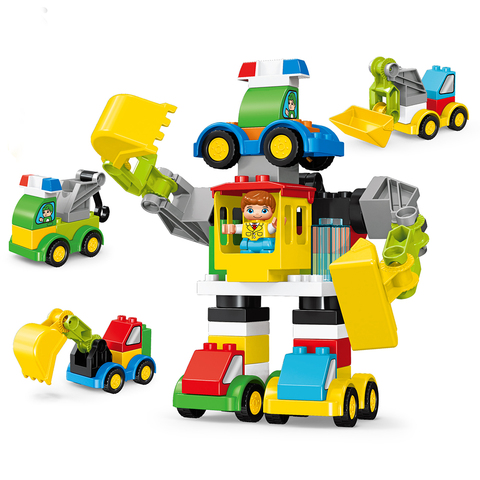 49 Uds DIY grúa excavadora Robot que se transforma bloques de construcción de automóviles compatibles Duploe de vehículos de construcción juguetes para los niños ► Foto 1/4
