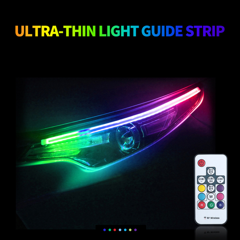 Luz de circulación diurna RGB con flujo secuencial para coche, tira de luces LED Multicolor DRL, a prueba de agua, señal de giro para Faro, 2 uds. ► Foto 1/6