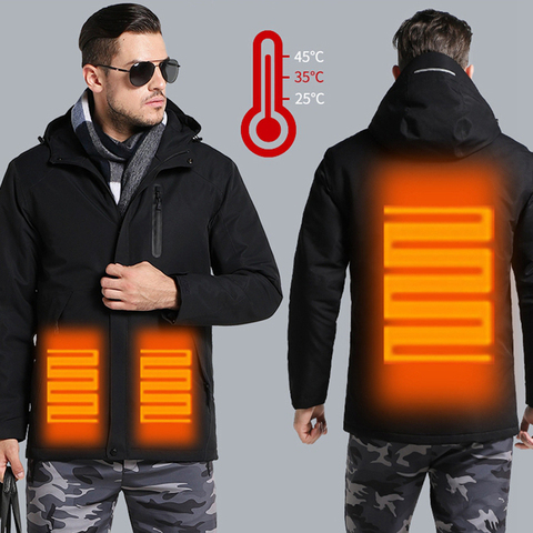 Chaqueta gruesa de algodón con calefacción USB para hombre, abrigo impermeable con capucha para invierno, cálido, regalo para padre ► Foto 1/6