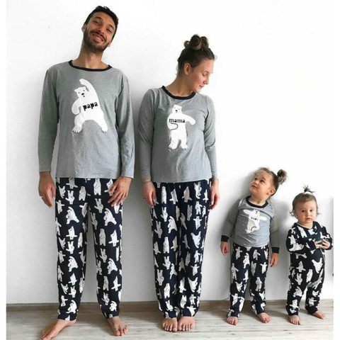 Navidad Casual familia conjunto de pijamas a juego para hombres y mujeres bebé niños oso impresión ropa de dormir ropa de otoño ropa de invierno ► Foto 1/6