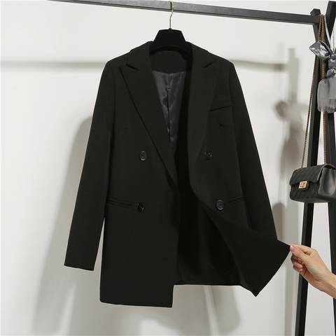 Chaqueta de doble botonadura coreana holgado de estilo informal para mujer, chaqueta con muescas, color negro, abrigo de Ropa de Trabajo ► Foto 1/6