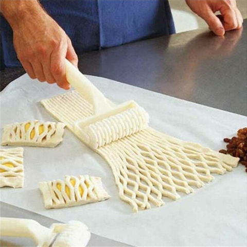 Alta calidad pastel de pizza cortador de masa de galleta de herramientas para hornear fuentes de horno en relieve rodillo cortador para manualidades con diseño de entramado de tamaño pequeño ► Foto 1/6