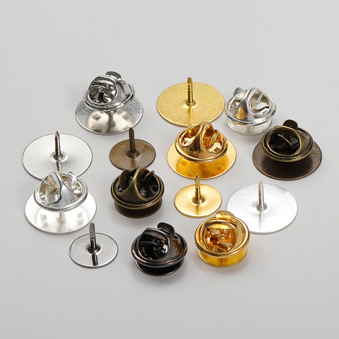 50 set/lote 10mm/15mm Base mariposa broche Base soporte cobre Metal broche pines insignia soporte para Diy fabricación de joyas resultados ► Foto 1/6