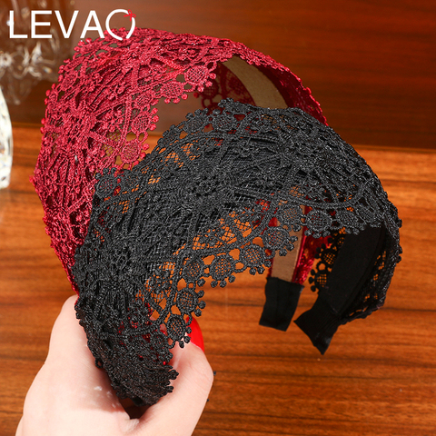 Levao-Diadema de encaje Retro para mujer, ancho turbante, diadema de ganchillo con flores, diadema para el pelo, diademas de malla, accesorios para el cabello ► Foto 1/6