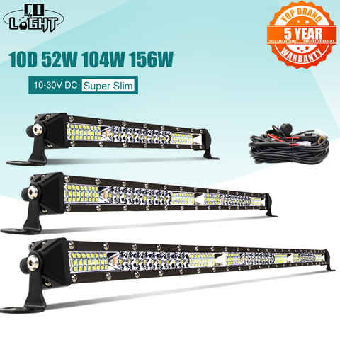 CO luz 10D 10 20 30 pulgadas 52W 104W 156W LED Barra de luz de trabajo Combo 4x4 Barra de luz LED todoterreno para Tractor bote 4WD 4x4 camiones ATV ► Foto 1/6