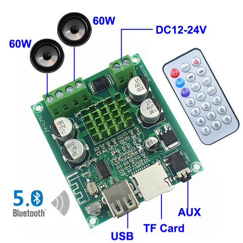 AMPLIFICADOR DE POTENCIA de Audio Digital, receptor de clase D de 5,0 canales, tarjeta TF, USB, AUX, placa remota, 2x60W, Bluetooth 2,0 ► Foto 1/6