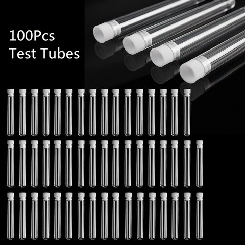 100 Uds tubo de ensayo de plástico transparente con tapa 12x100mm Base en forma de U tubo de ensayo transparente largo suministros de laboratorio ► Foto 1/5