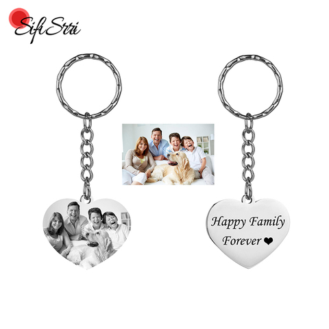 Sifisrri-llavero personalizado de acero inoxidable para hombre y mujer, llavero con grabado personalizado con foto, nombre, Corazón, regalo de joyería ► Foto 1/6