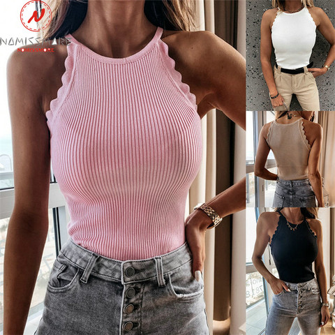 Camiseta sin mangas de Color liso para mujer, Top Sexy con diseño de retales, decoración de encaje, cuello redondo, sin mangas, entallado para agrandar el pecho ► Foto 1/6