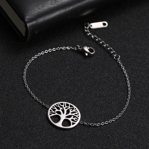 Skyrim-Pulsera con cuenta de árbol de la vida para mujer y niña, Brazalete de eslabones ajustable de acero inoxidable, Vikingo, regalo de joyería ► Foto 1/6