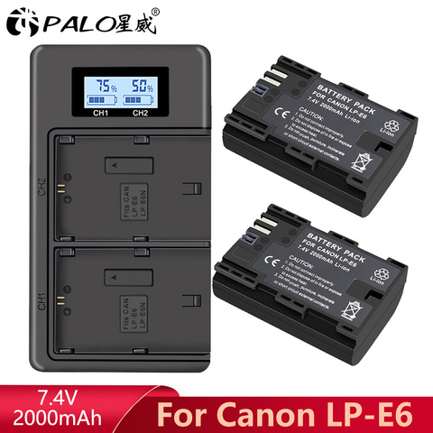 PALO 2pc LP-E6 LP-E6N LP E6 batería + LCD Dual USB cargador para Canon EOS 6D 7D 5D Mark II III IV 5D 60D 60Da 70D 80D 5DS 5DSR ► Foto 1/6