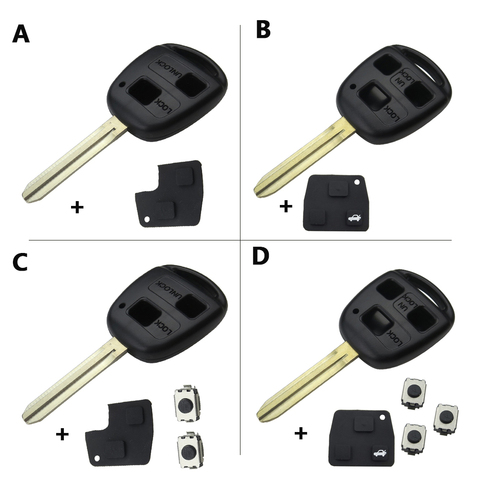 OkeyTech carcasa de llave a distancia de coche caso 2/3 BTN para Toyota Yaris Prado Tarago Camry Corolla TOY43 hoja + almohadilla con botón de goma + interruptores ► Foto 1/6