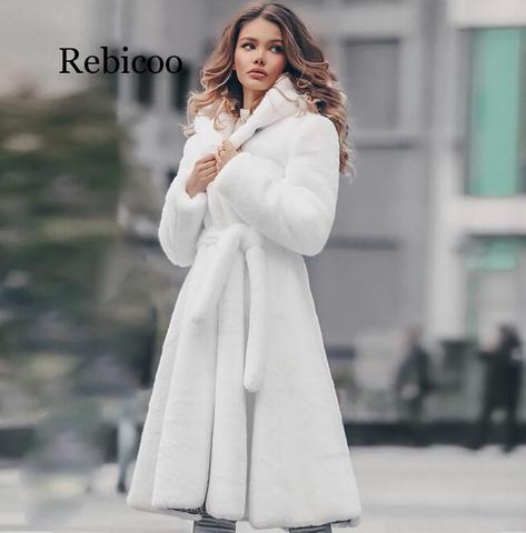 Nueva mujer blanco genuino piel de conejo Rex auténtica largo abrigo de invierno con capucha para mujer de moda de lujo Chaqueta de piel Natural ► Foto 1/5