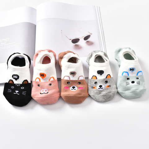 Calcetines tobilleros para mujer de estilo coreano, calcetín tobillero de corte bajo, divertido, gato, perro, Panda, 10 Size34-40 = 5 par/lote ► Foto 1/6