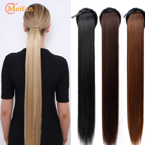 MEIFAN-extensiones de cabello sintético para mujer, coletas con cordón, largas y rectas de 85CM, envoltura Natural, redondas, piezas falsas de cabello ► Foto 1/6