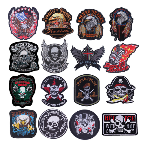 Parches de calavera Punk para ropa, rayas de águila para Vaqueros, insignias Fusible, parche bordado, costura de rayas, apliques adhesivos en tela ► Foto 1/6