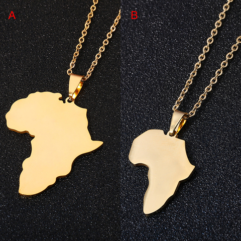 Collares colgantes de mapa africano para hombre y mujer, de acero inoxidable, Color dorado, regalo de joyería, venta de moda ► Foto 1/6