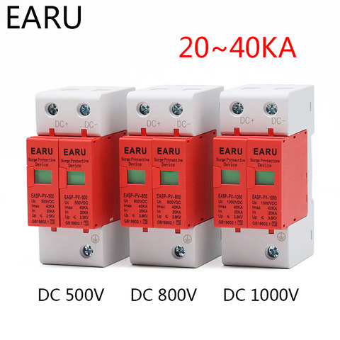 Dispositivo de protección contra sobretensiones, dispositivo doméstico de baja tensión, 2 polos PV fotovoltaico, SPD DC 500V 800V 1000V 2 P 20 ~ 40KA ► Foto 1/6