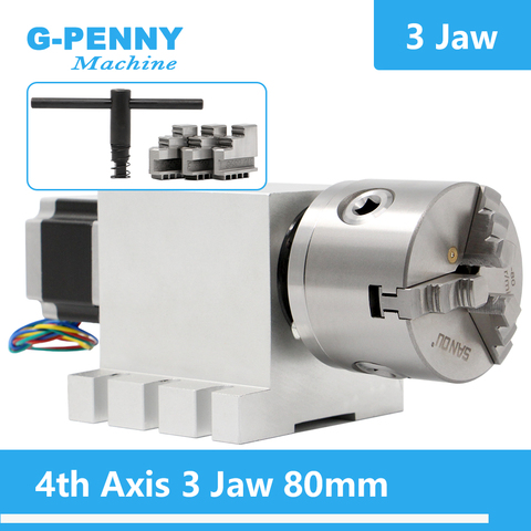 Cabezal divisorio CNC de 4 ejes CNC de 80mm, eje de rotación, kit de eje A Nema23, caja de engranajes armónicos sin gas para máquina de carpintería CNC ► Foto 1/6