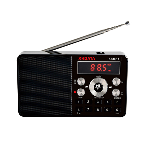 XHDATA-Radio Estéreo D-318 Bluetooth, Radio FM, Mini recibidor de Radio portátil multifunción, compatible con llamadas telefónicas inalámbricas, A-B, Bluetooth ► Foto 1/6