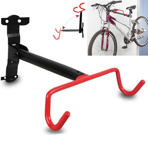 Estante de montaje en pared para bicicleta, colgador de almacenamiento plegable, con gancho, con revestimiento de goma, Ahorrador de espacio, para garaje ► Foto 1/6