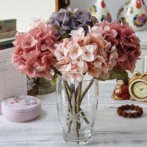 Jarrones de Hydrangea de seda para decoración del hogar, flor decorativa de Navidad, boda, conjunto de pared de flores artificiales, baratos, 1 paquete ► Foto 1/6