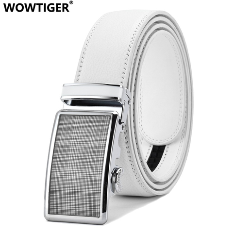 WOWTIGER-Cinturón de piel auténtica para hombre, cinturones con hebilla automática, color blanco y caqui, 3,5 cm ► Foto 1/6