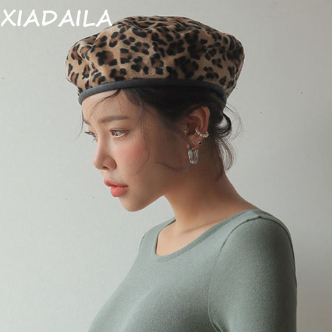 Boina plana de leopardo para mujer, gorros de piel sintética estilo pintor Vintage, gorra Boina femenina ► Foto 1/6