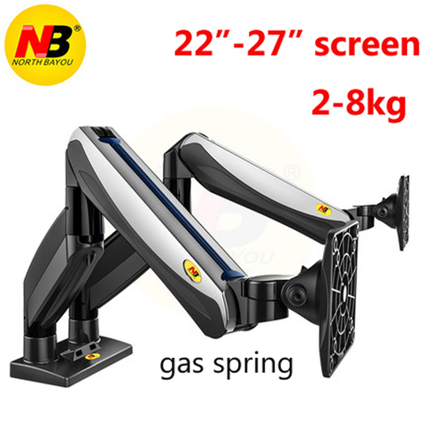 NB F185A 2-8kg aluminio 22-27 pulgadas Dual Monitor LCD soporte Gas resorte brazo de movimiento completo soporte de ordenador con 2 USB3.0 ► Foto 1/5