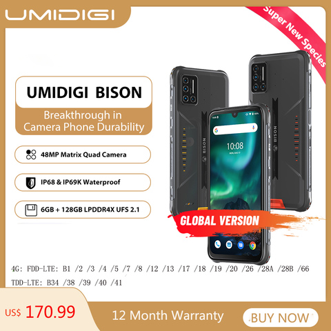 Umidigi-teléfono inteligente BISON IP68/IP69K, teléfono resistente al agua, Quad Cámara matricial de 48MP, pantalla FHD de 6,3 pulgadas, 6GB RAM, 128GB rom, Android 10, soporta NFC ► Foto 1/6