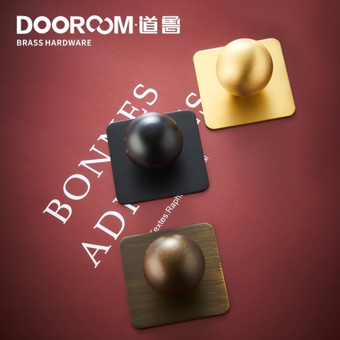 Dooroom-tiradores de latón para puerta, bola con placa Base selecta, armario, vestidor, cajón, caja de zapatos, perillas de muebles, color dorado y negro ► Foto 1/6