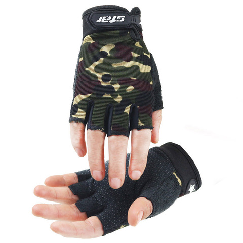 Guantes tácticos del ejército de medio dedo de la bicicleta de camuflaje para hombres y mujeres, guantes militares para deportes al aire libre de escalada de Fitness B58 ► Foto 1/6