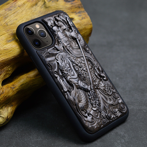 Funda de madera de ébano estéreo tallada 3D para iPhone 12 Pro, funda protectora trasera de TPU para iPhone 12 Pro Max ► Foto 1/6