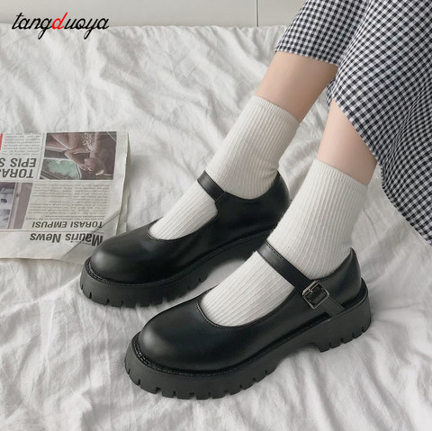 Zapatos Mary Jane de plataforma gruesa con correa en el tobillo para mujer, zapatos de Lolita de fondo grueso, bonitos, Harajuku, Otoño, 2022 ► Foto 1/6