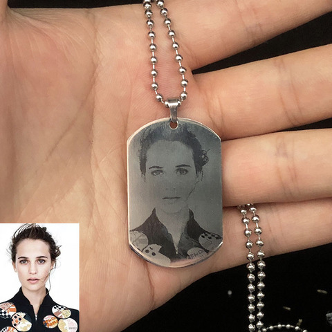 Collar de acero inoxidable con foto personalizada para mujer, colgante con etiqueta de identificación de perro, cadena del ejército, joyería personalizada ► Foto 1/6