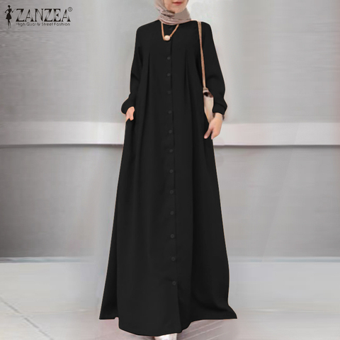 Otoño largo Maxi vestido de las mujeres manga larga botones vestido ZANZEA hiyab clásico musulmán vestido Casual ropa islámica caftán túnica ► Foto 1/6