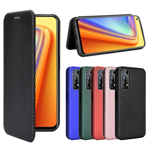 Funda de cuero con tapa de fibra de carbono para móvil, carcasa para OPPO Realme 7 Pro 7pro realme7 ► Foto 1/6