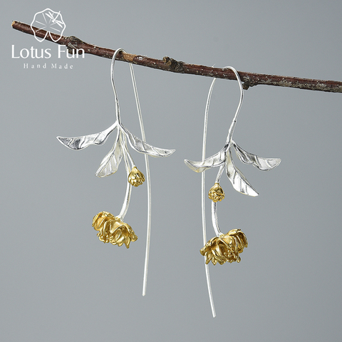 Pendientes colgantes de flores de cerezo Lotus Fun para mujer, joyería fina de Plata de Ley 925 auténtica, novedad de 2022 ► Foto 1/6