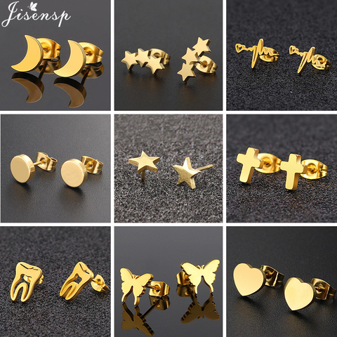 Pendientes múltiples de acero inoxidable para mujer y niño, aretes minimalistas, Estrella redonda, Cruz, Luna, accesorios de joyería, 2022 ► Foto 1/6