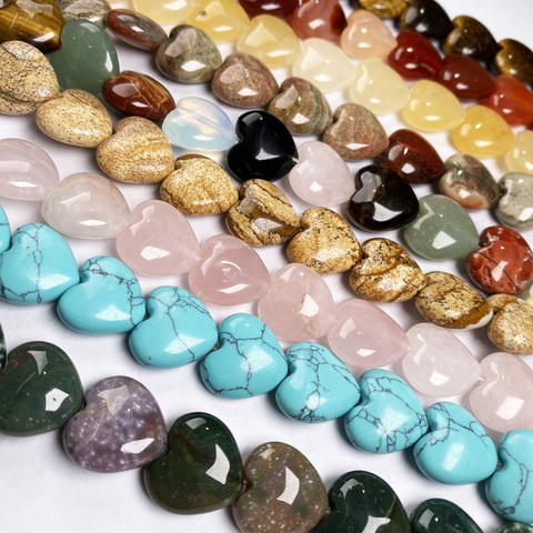Colgante de cuarzo rosa turquesas y ágatas de piedra Natural, cuentas sueltas en forma de corazón para fabricación de joyería DIY, collar de pulsera de 16x16X8mm ► Foto 1/6
