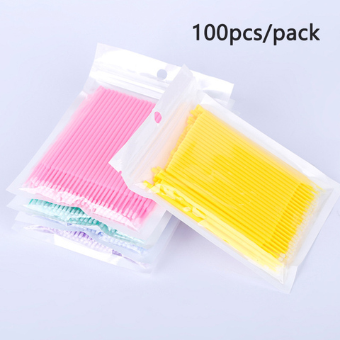 Microcepillo desechable para pestañas extensión individuales, 100 unids/bolsa, hisopo para quitar pestañas, herramientas de extensión de pestañas ► Foto 1/6