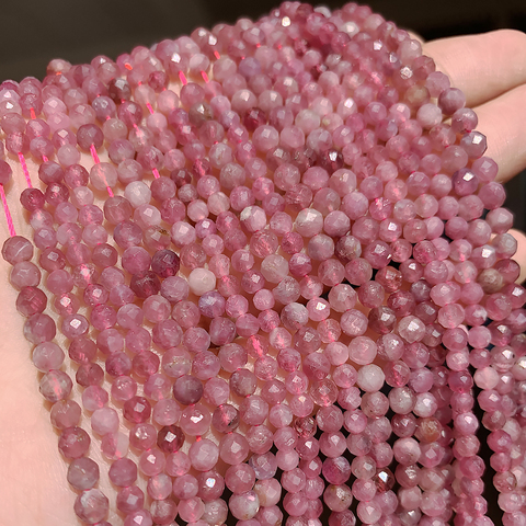 A + de turmalina Rosa Natural facetado suelto gemas de cuentas para fabricación de joyería DIY regalo de Navidad pulseras 15 ''Pequeña Piedra grano 2/3/4mm ► Foto 1/6