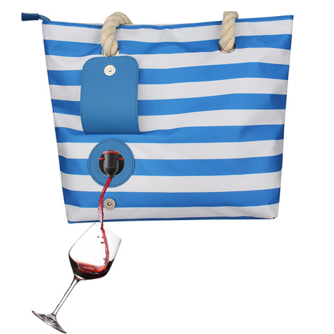 Bolso de lona para vino con compartimento aislado oculto, bolsa de mano de playa informal a la moda para playa y fiestas al aire libre ► Foto 1/6