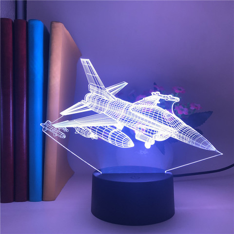 Avión de combate en 3D para niños, luz LED de noche con holograma de luz para habitación de niños, Avión de decoración ► Foto 1/6