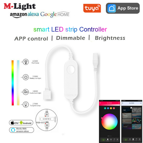 Tira de luces led inalámbrica para el hogar, controlador atenuador de luz con aplicación Tuya Smart Life, 12-24V, Wifi, CCT/RGB/RGBW/RGBCCT, con Alexa y Google Home ► Foto 1/6